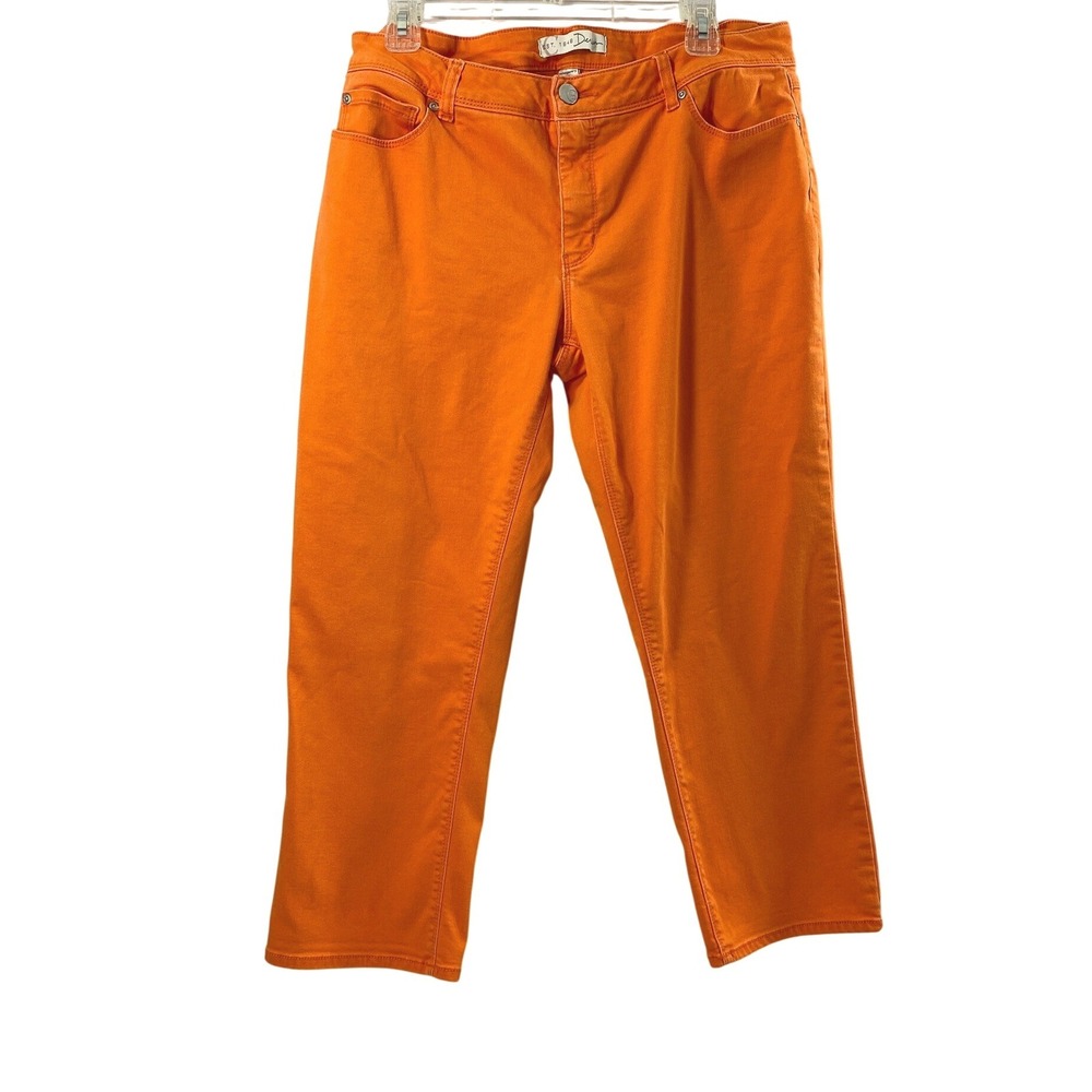 C.‎ 1946 Denim Womens Orange Cropped Jeans Size 14 Mid Rise Stretch Pants